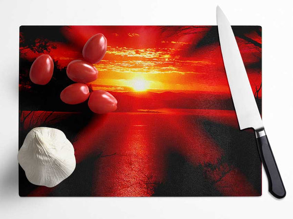 Red Sun Rays Glass Chopping Board