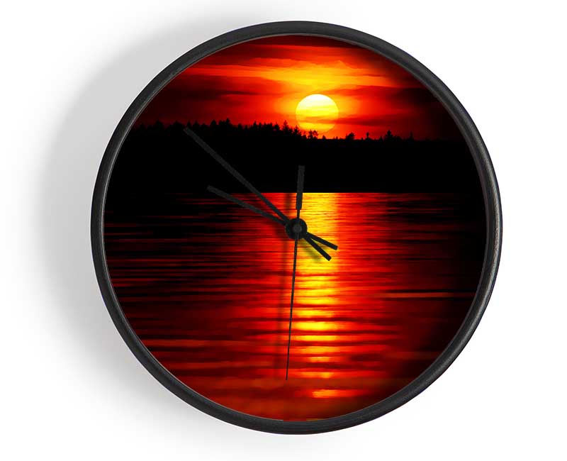 Red Lake Reflections Clock - Wallart-Direct UK