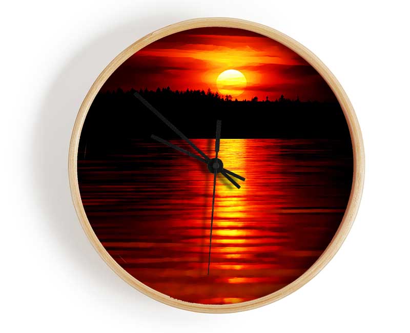 Red Lake Reflections Clock - Wallart-Direct UK