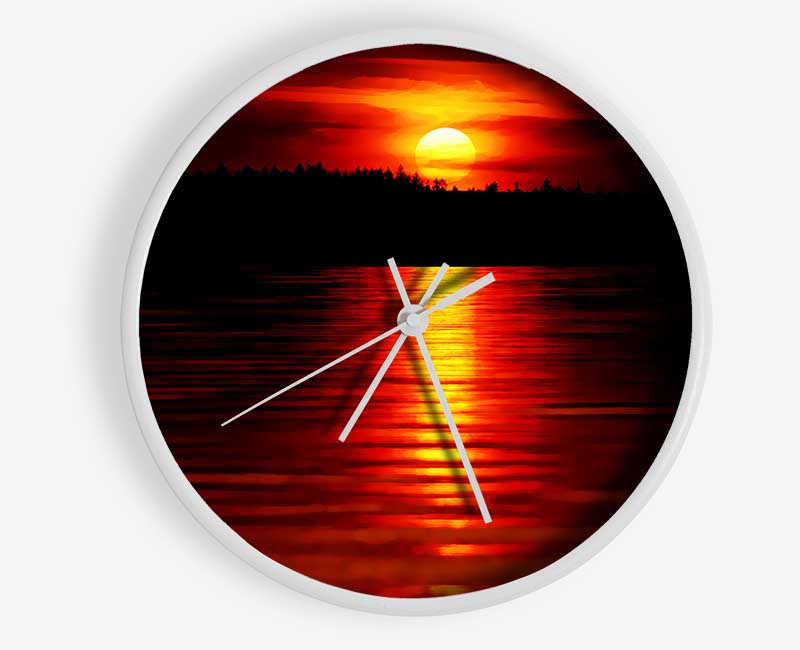 Red Lake Reflections Clock - Wallart-Direct UK