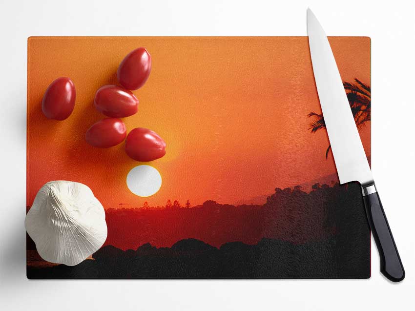 Peach Ocean Sunset Glass Chopping Board