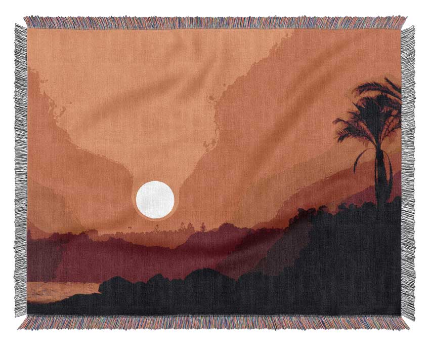 Peach Ocean Sunset Woven Blanket