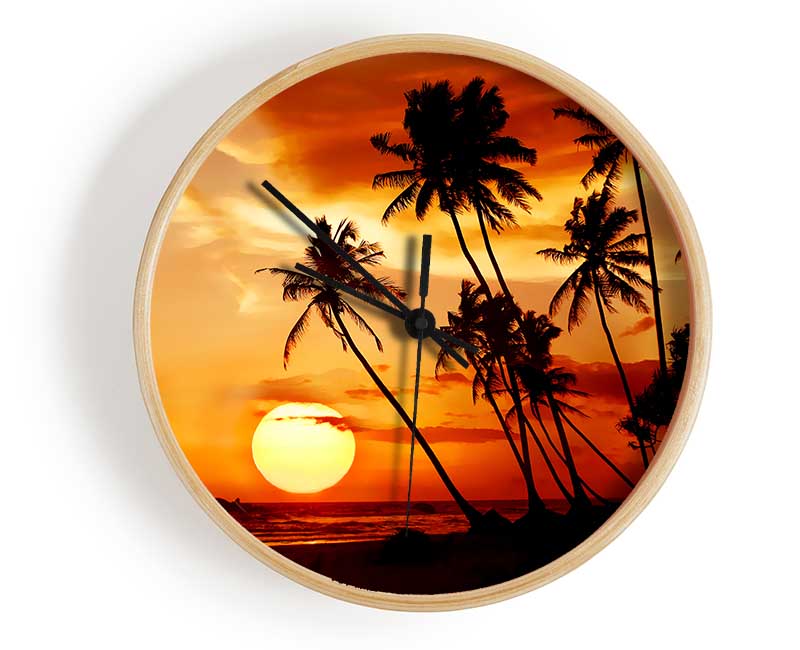 Palmtree Sunset Over The Ocean Clock - Wallart-Direct UK