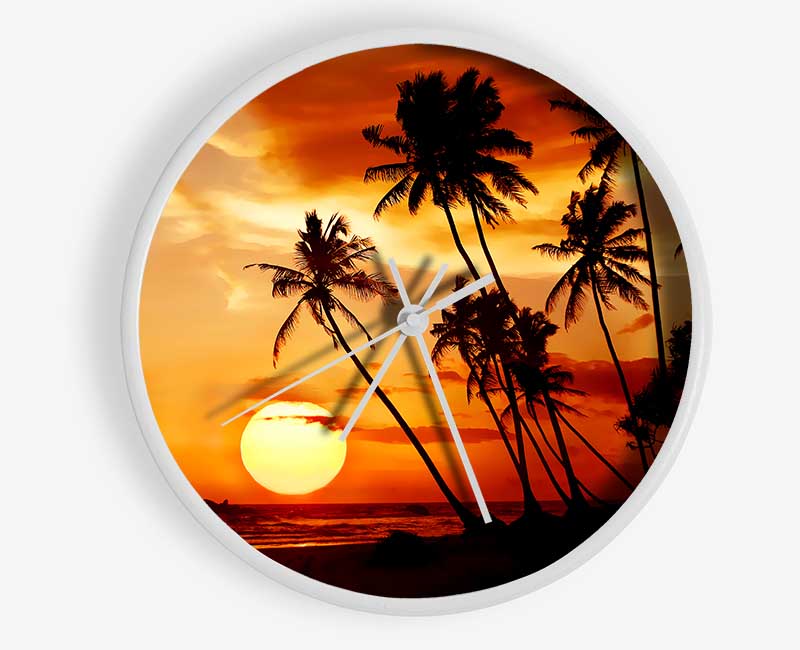 Palmtree Sunset Over The Ocean Clock - Wallart-Direct UK