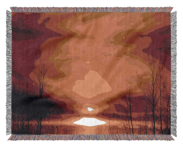 Orange Sunblaze Through The Misty Sky Woven Blanket