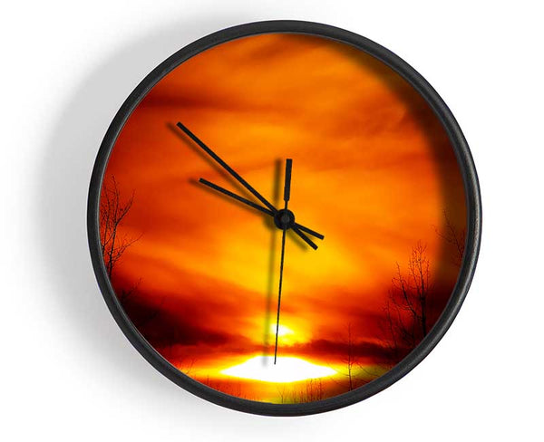 Orange Sunblaze Through The Misty Sky Clock - Wallart-Direct UK