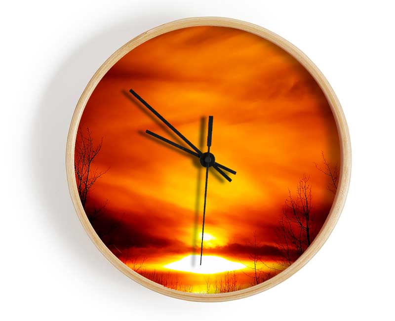 Orange Sunblaze Through The Misty Sky Clock - Wallart-Direct UK