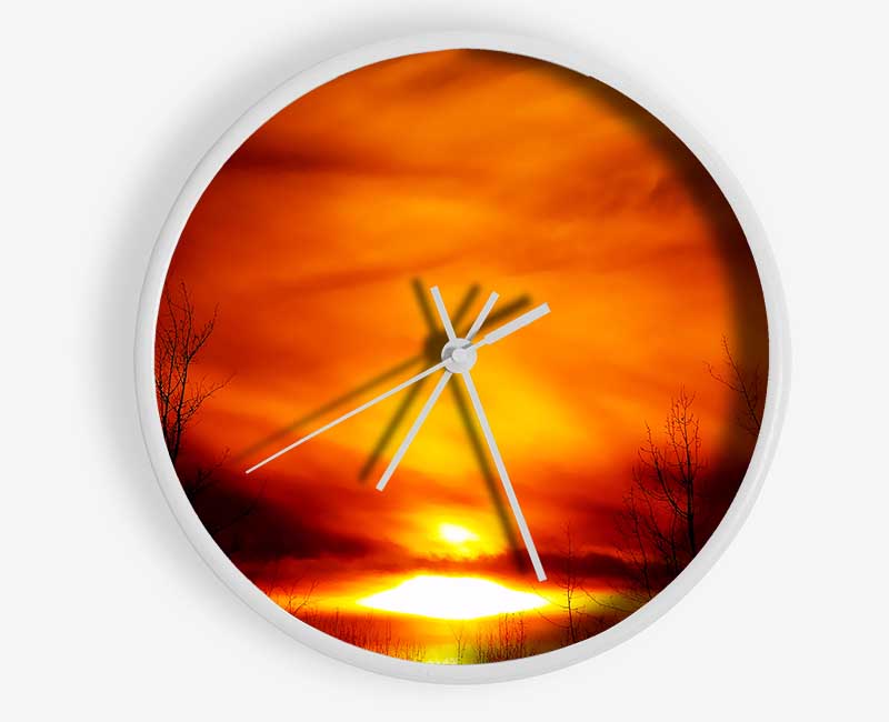 Orange Sunblaze Through The Misty Sky Clock - Wallart-Direct UK