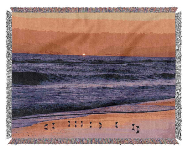 As The Sun Sets Over The Ocean Woven Blanket