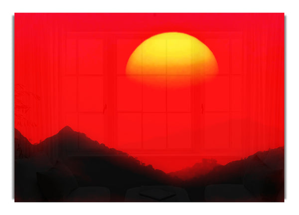 Huge Sun Over The Mountain Tops Red