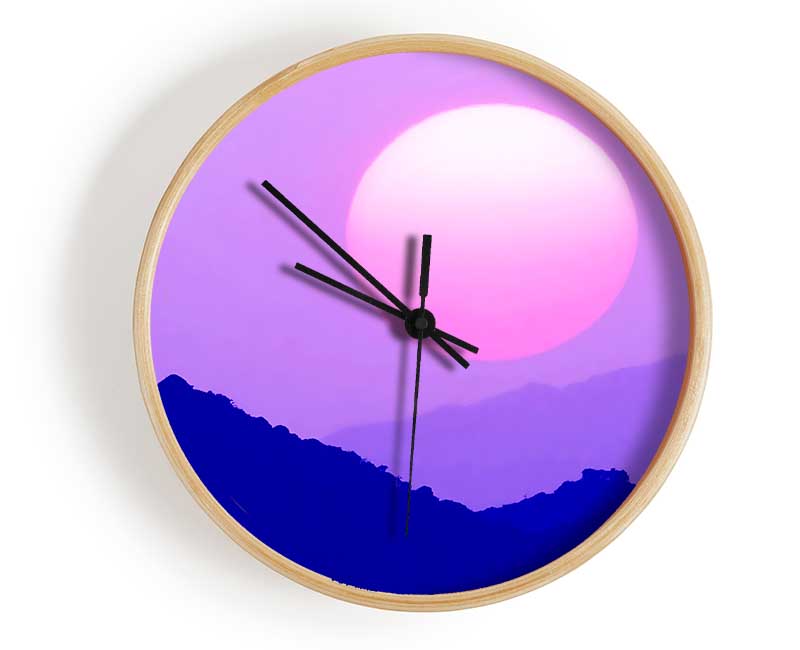 Huge Sun Over The Mountain Tops Purple Clock - Wallart-Direct UK