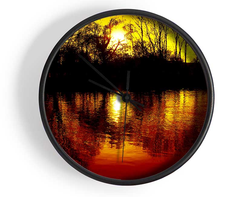 Ochre Lake Reflections At Sunset Clock - Wallart-Direct UK