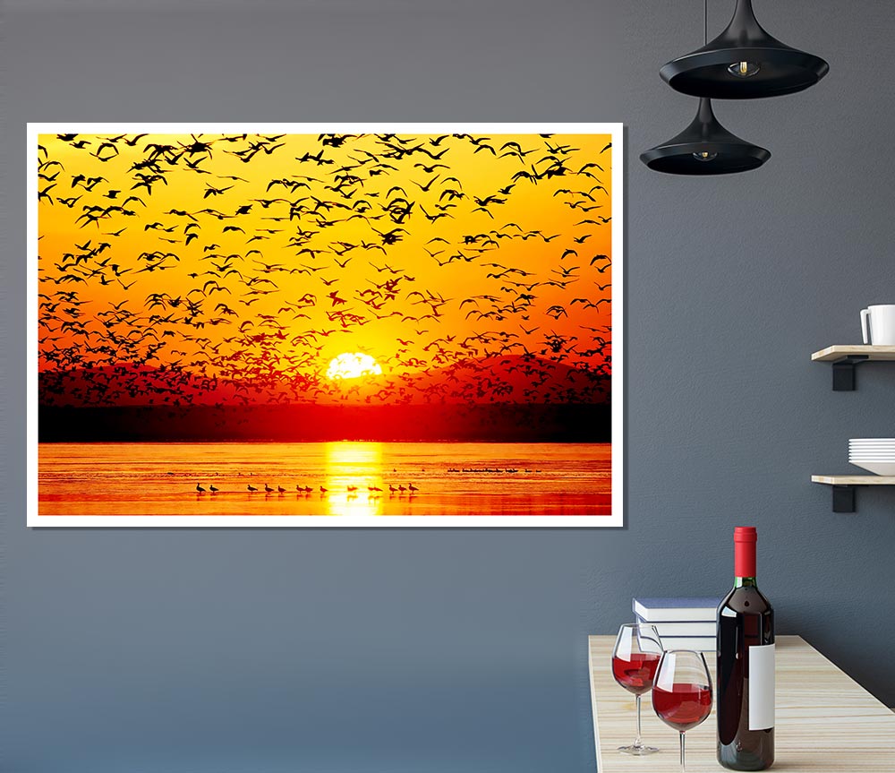 The Birds In The Golden Sunset Print Poster Wall Art