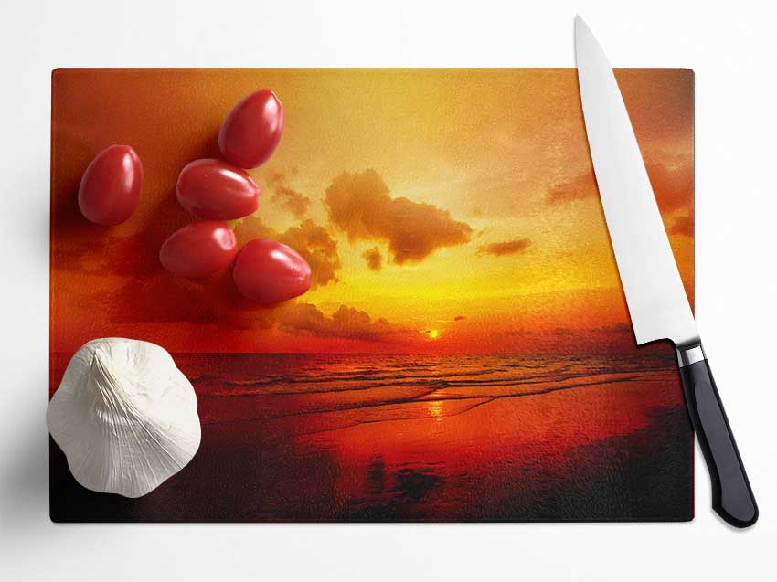 Distant Sunset Ocean Glass Chopping Board