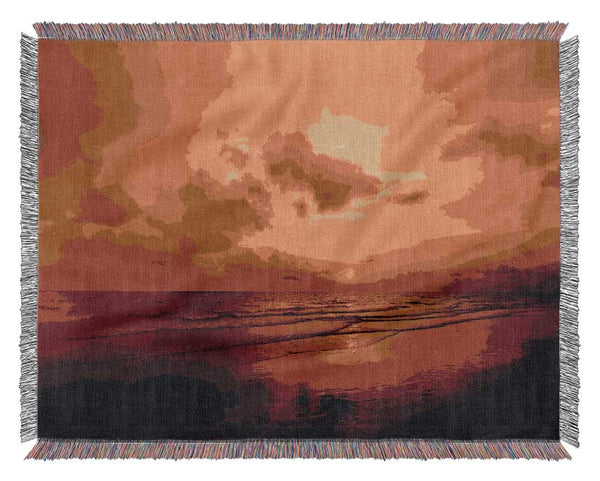 Distant Sunset Ocean Woven Blanket