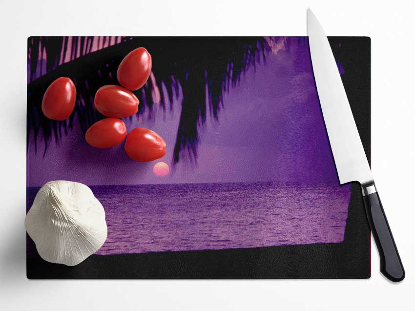 Sun Down Palm Purple Glass Chopping Board