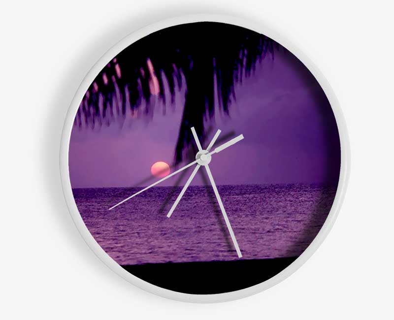 Sun Down Palm Purple Clock - Wallart-Direct UK