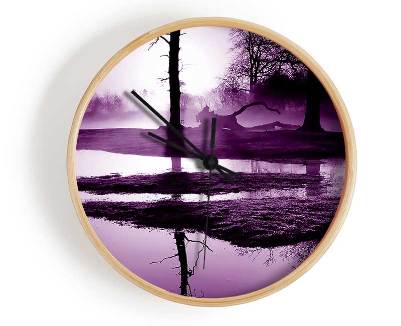 Sunset Forest Waters Purple Clock - Wallart-Direct UK