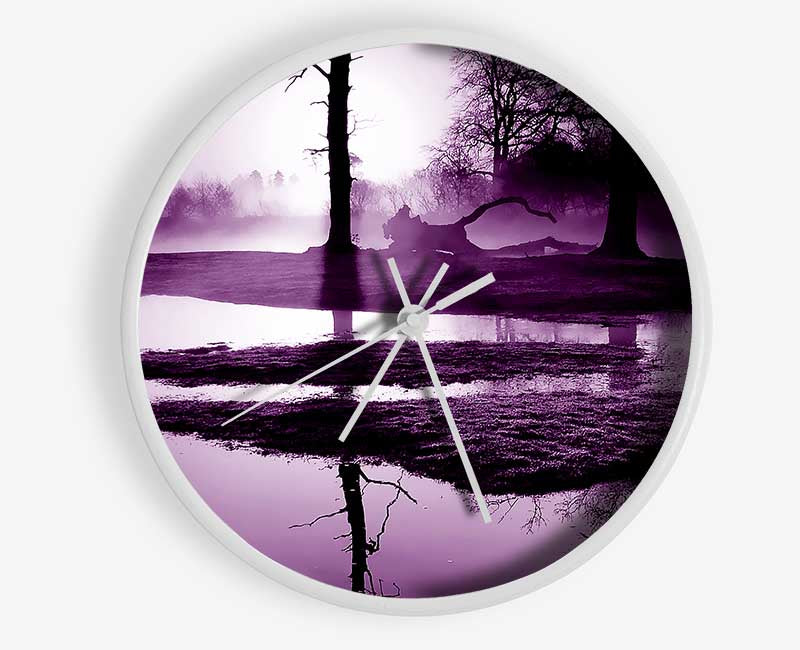 Sunset Forest Waters Purple Clock - Wallart-Direct UK