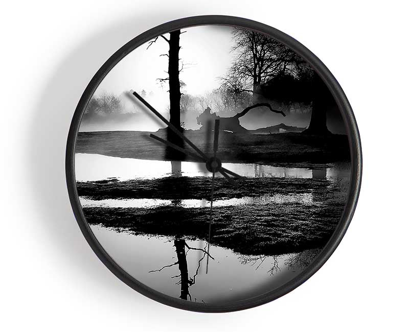 Sunset Forest Waters B n W Clock - Wallart-Direct UK