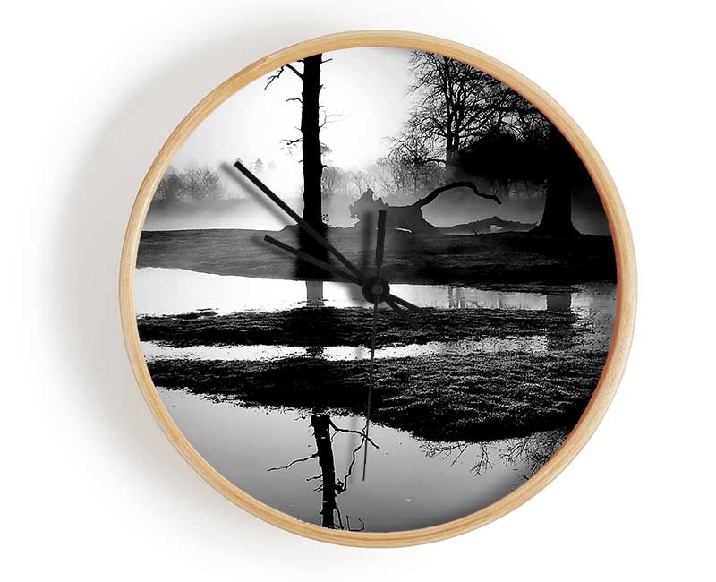 Sunset Forest Waters B n W Clock - Wallart-Direct UK