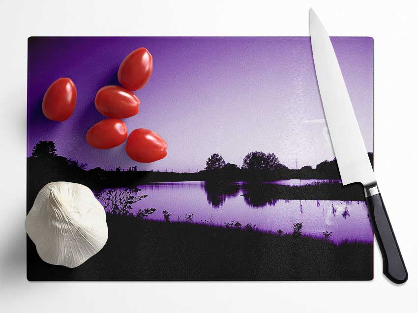 Purple Peaceful Waters Glass Chopping Board