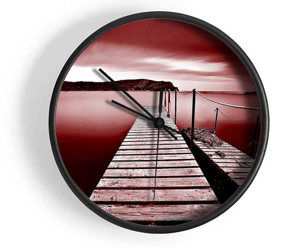 Red Abstract Pier Clock - Wallart-Direct UK