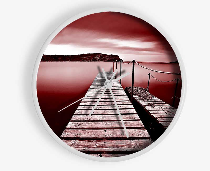 Red Abstract Pier Clock - Wallart-Direct UK