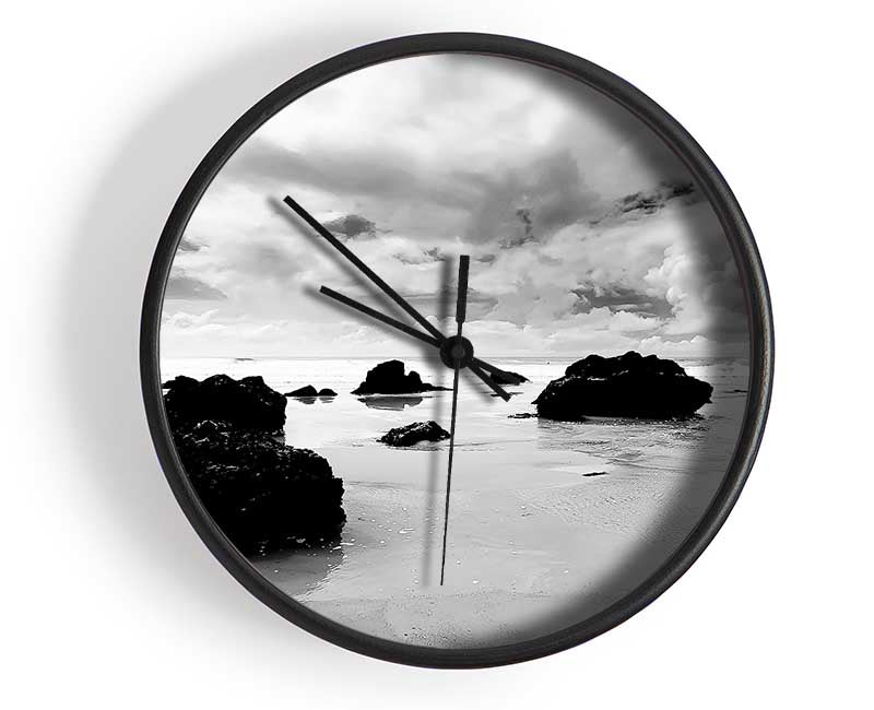 Until The Tide Returns B n W Clock - Wallart-Direct UK