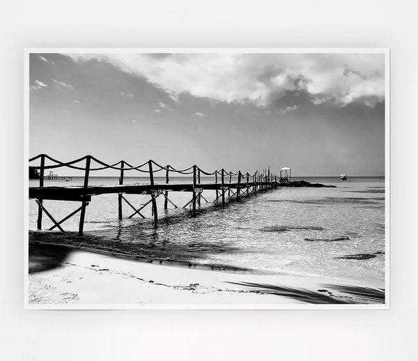 White Sand Pier B N W Print Poster Wall Art