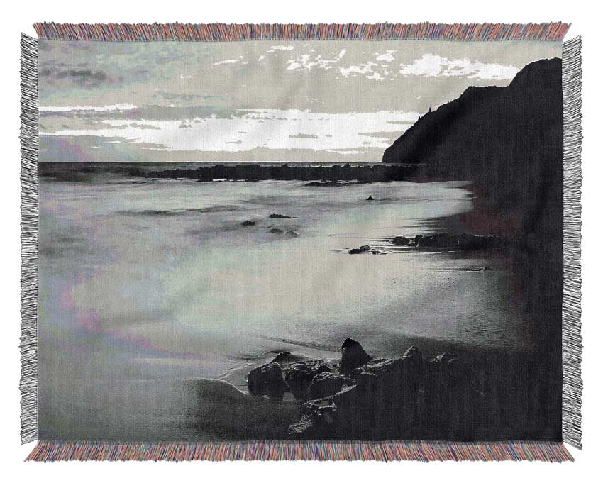 Sunset Tides B n W Woven Blanket