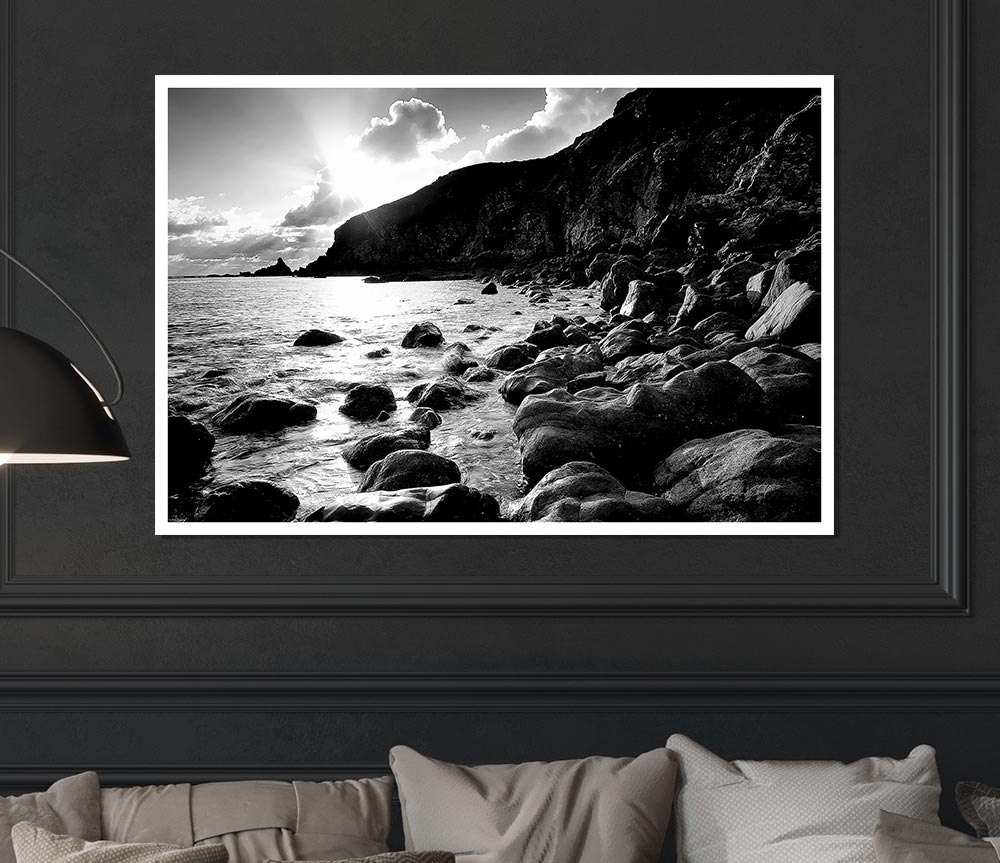 Cornwall Waters B N W Print Poster Wall Art