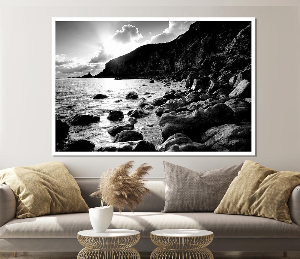 Cornwall Waters B N W Print Poster Wall Art