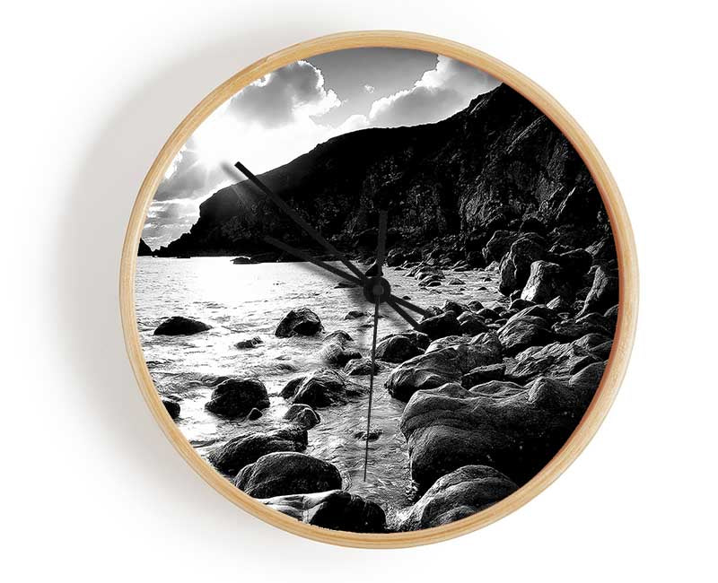 Cornwall Waters B n W Clock - Wallart-Direct UK