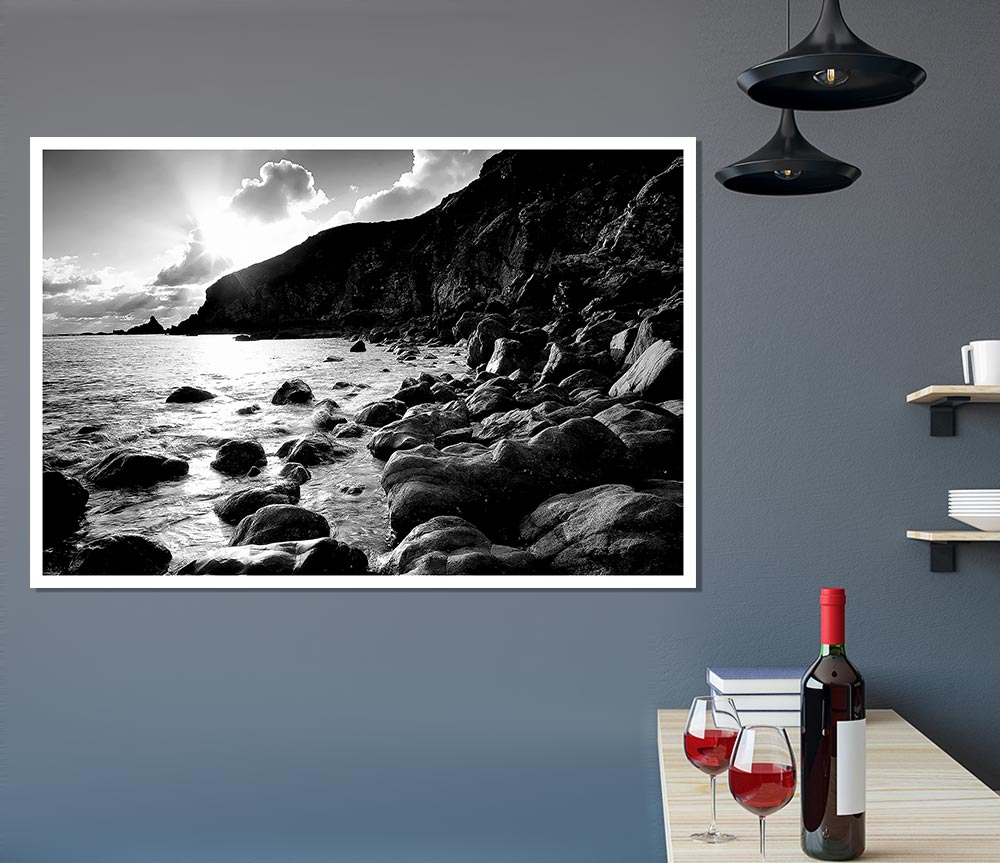 Cornwall Waters B N W Print Poster Wall Art