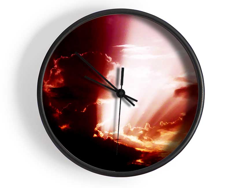 Sun Through The Clouds Red Clock - Wallart-Direct UK