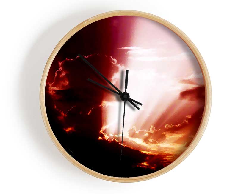 Sun Through The Clouds Red Clock - Wallart-Direct UK