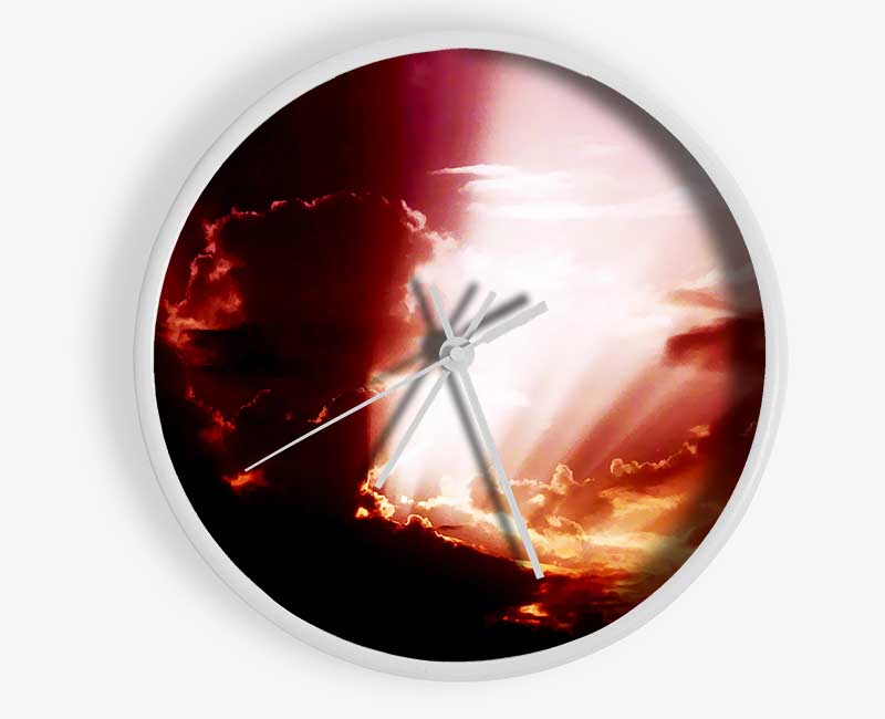 Sun Through The Clouds Red Clock - Wallart-Direct UK