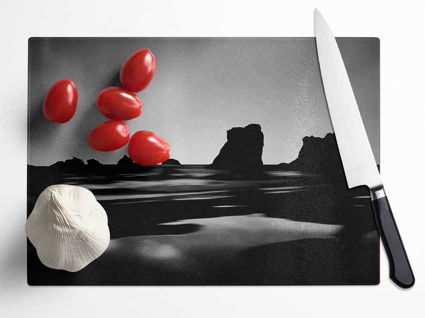 Black And White Ocean Glass Chopping Board