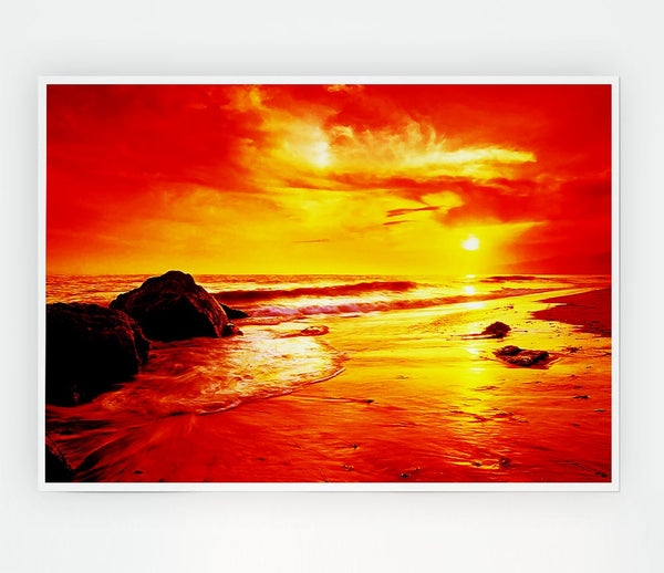 Blazing Orange Seas Print Poster Wall Art