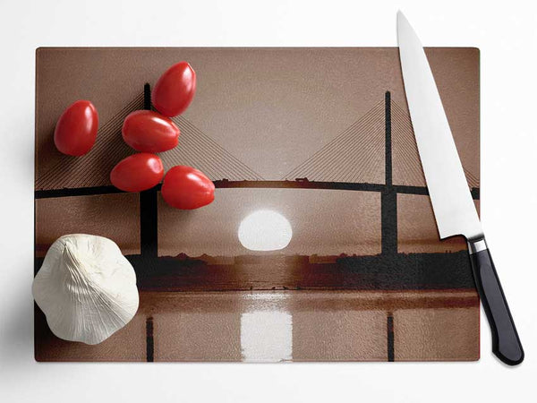 Distant Bridge Sundown Chocolate Glass Chopping Board