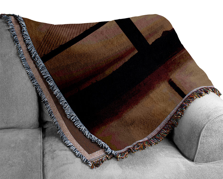 Distant Bridge Sundown Chocolate Woven Blanket