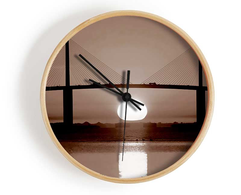 Distant Bridge Sundown Chocolate Clock - Wallart-Direct UK