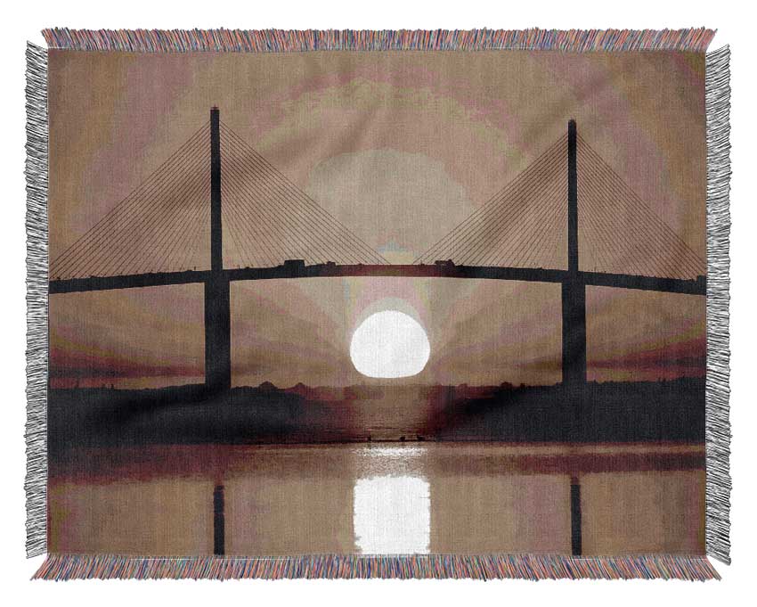 Distant Bridge Sundown Chocolate Woven Blanket