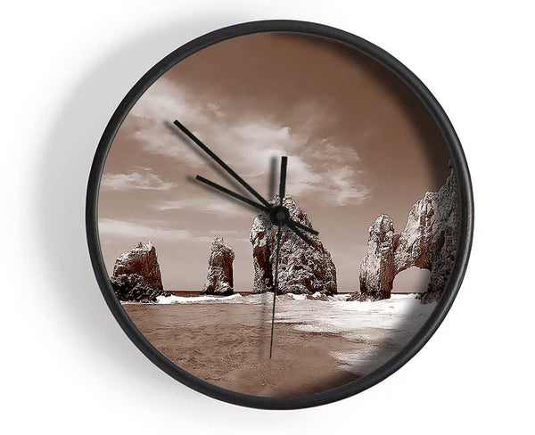 Brown Rocks In The Ocean Clock - Wallart-Direct UK