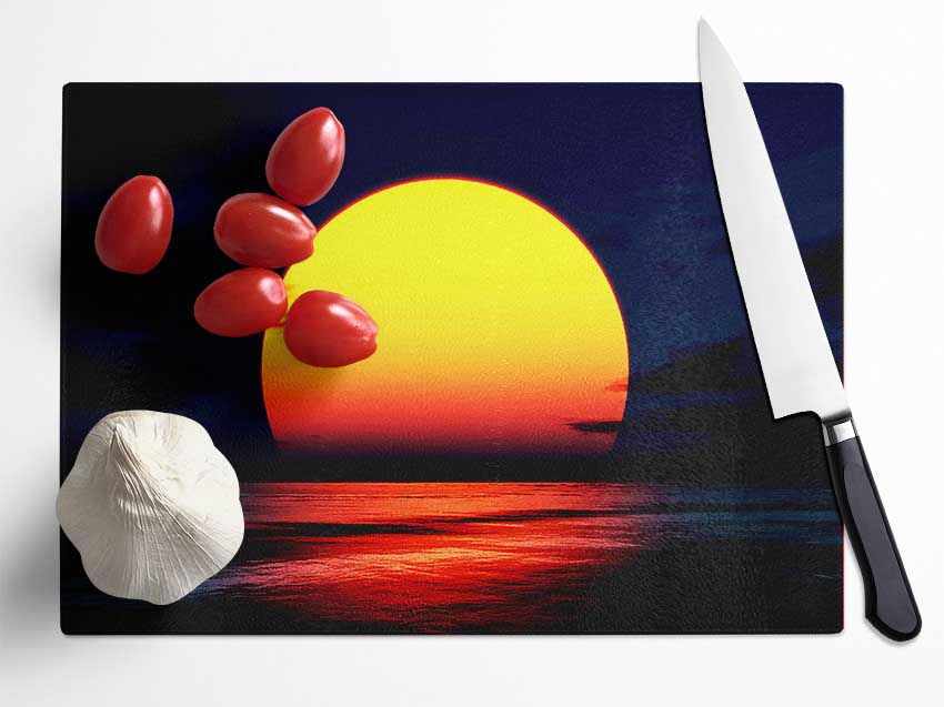 Huge Golden Sun Over Ocean Glass Chopping Board