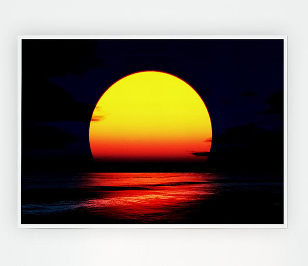 Huge Golden Sun Over Ocean Print Poster Wall Art