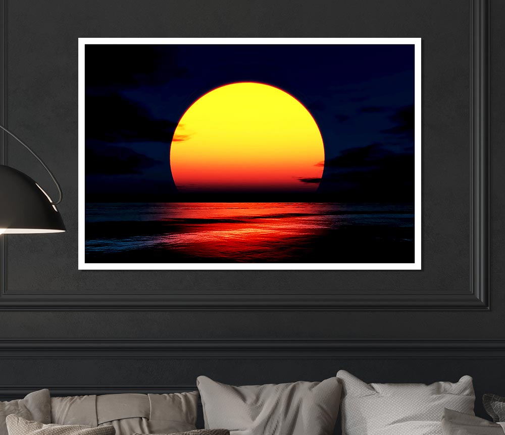 Huge Golden Sun Over Ocean Print Poster Wall Art