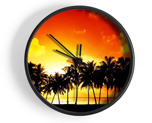 Orange Palm Tree Sunset Clock - Wallart-Direct UK