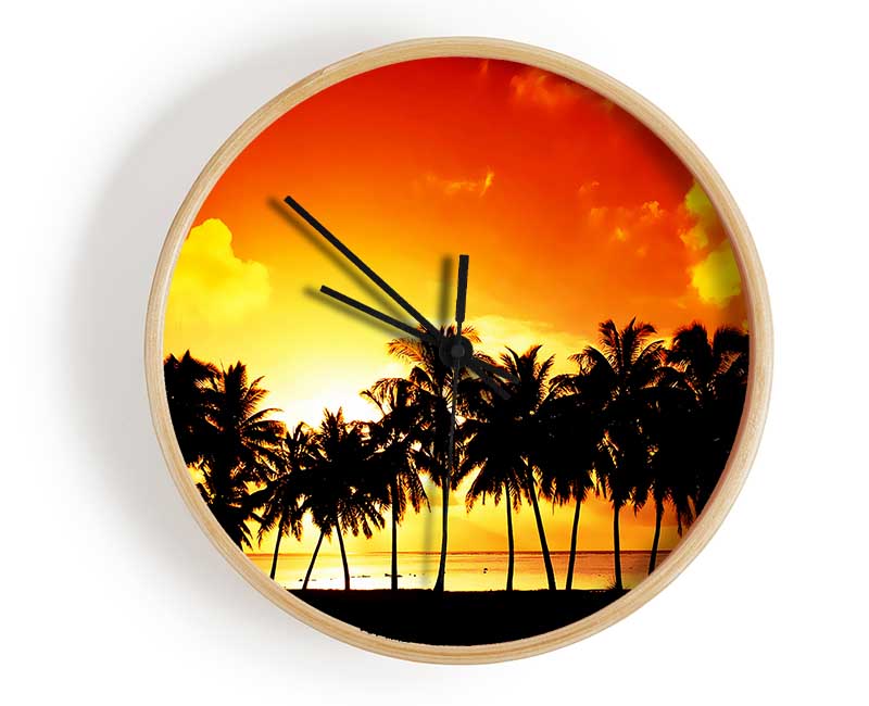 Orange Palm Tree Sunset Clock - Wallart-Direct UK